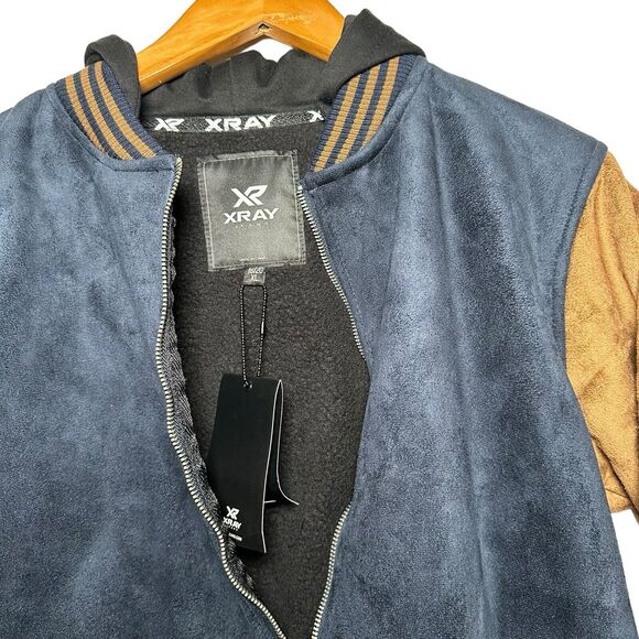 XRay Jeans Men’s Blue/Brown Faux Suede Letterman Jacket Size XL NWT - Picture 3 of 10